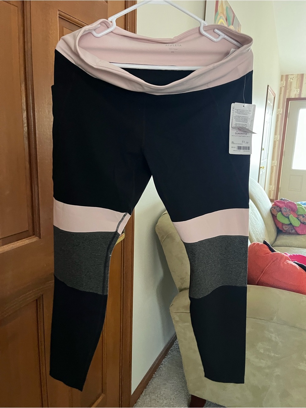 Athleta Black, Blush & Charcoal Colorblock Women's Leggins